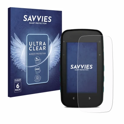 Parte frontal de un envase de producto con el logotipo de la marca Savvies. Al lado se muestra el dispositivo CompeGPS TwoNav 