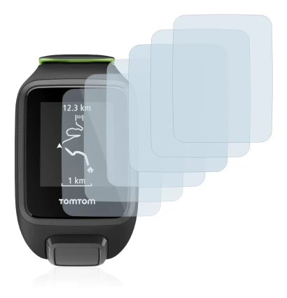 Imagen del dispositivo TomTom Runner 3 con una amplia variedad de protectores de pantalla.