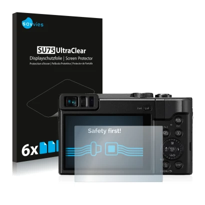 Parte frontal de un envase de producto con el logotipo de la marca Savvies. Al lado se muestra el dispositivo Panasonic Lumix 