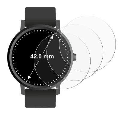 Imagen del dispositivo Circular Displays (ø: 42 mm) con una amplia variedad de protectores de pantalla.