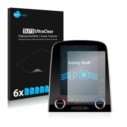 Parte frontal de un envase de producto con el logotipo de la marca Savvies. Al lado se muestra el dispositivo Renault Espace R