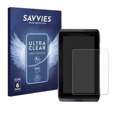 Parte frontal de un envase de producto con el logotipo de la marca Savvies. Al lado se muestra el dispositivo Atomos Shogun 7 
