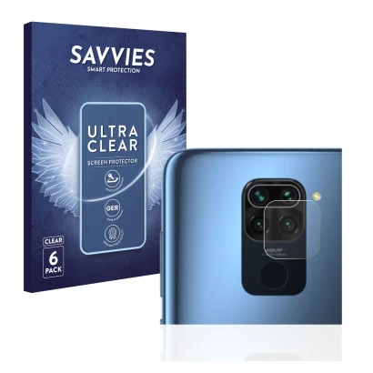 Parte frontal de un envase de producto con el logotipo de la marca Savvies. Al lado se muestra el dispositivo Xiaomi Redmi Not