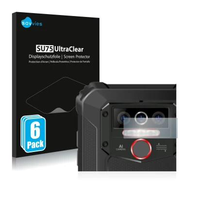 Parte frontal de un envase de producto con el logotipo de la marca Savvies. Al lado se muestra el dispositivo Oukitel WP5 Pro 