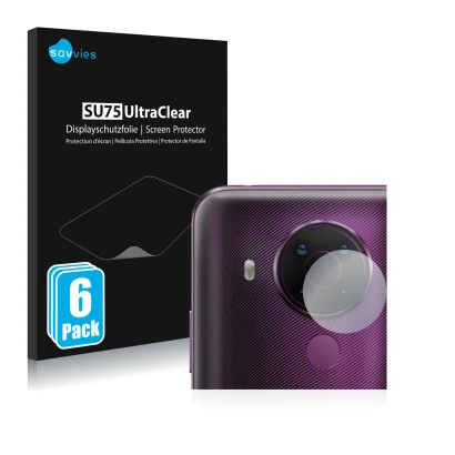 Parte frontal de un envase de producto con el logotipo de la marca Savvies. Al lado se muestra el dispositivo Nokia 5.4 (SÓLO 