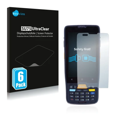 Parte frontal de un envase de producto con el logotipo de la marca Savvies. Al lado se muestra el dispositivo Datalogic Memor 