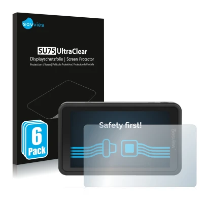 Parte frontal de un envase de producto con el logotipo de la marca Savvies. Al lado se muestra el dispositivo Desview R5 5.5" 