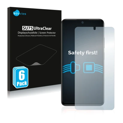 Parte frontal de un envase de producto con el logotipo de la marca Savvies. Al lado se muestra el dispositivo Xiaomi Redmi Not