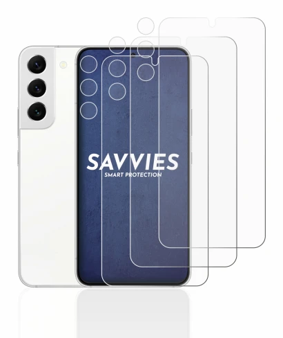 Imagen del dispositivo Samsung Galaxy S22 5G (Frontal+Cámara) con una amplia variedad de protectores de pantalla.