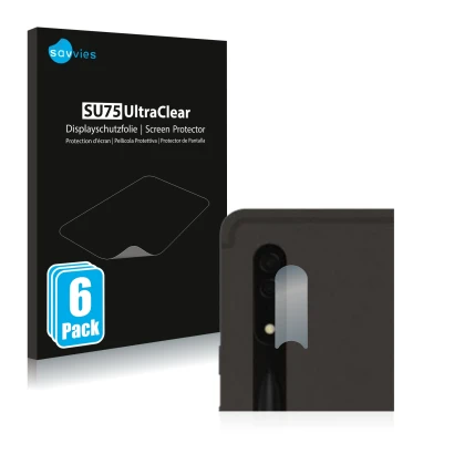 Parte frontal de un envase de producto con el logotipo de la marca Savvies. Al lado se muestra el dispositivo Samsung Galaxy T