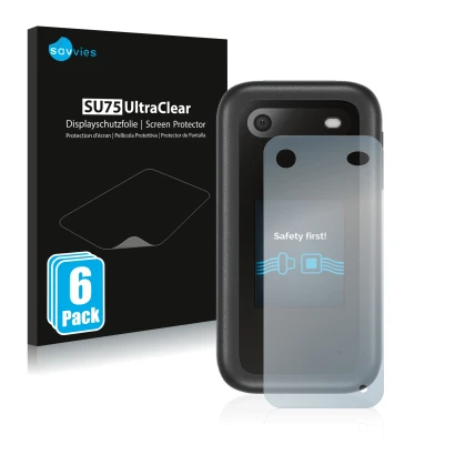 Parte frontal de un envase de producto con el logotipo de la marca Savvies. Al lado se muestra el dispositivo Nokia 2660 Flip 