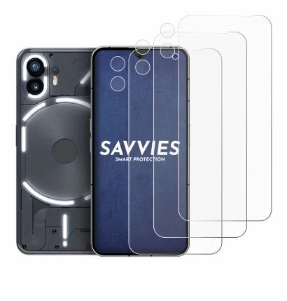 Imagen del dispositivo Nothing Phone (2) (Frontal+Cámara) con una amplia variedad de protectores de pantalla.