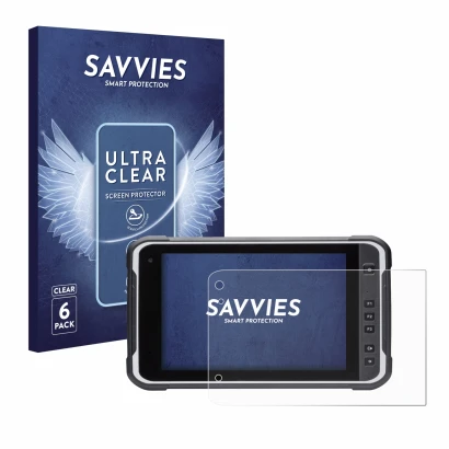 Parte frontal de un envase de producto con el logotipo de la marca Savvies. Al lado se muestra el dispositivo Handheld Algiz R