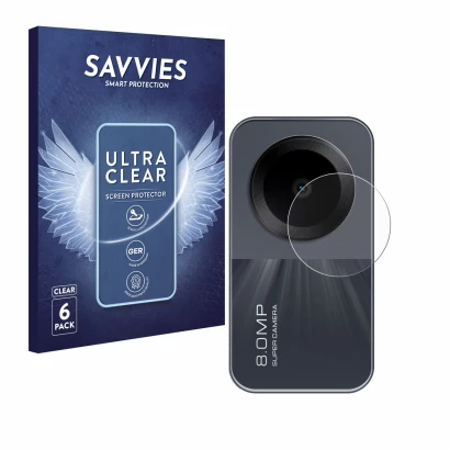 Parte frontal de un envase de producto con el logotipo de la marca Savvies. Al lado se muestra el dispositivo Xiaomi Redmi Pad