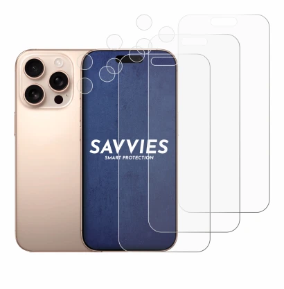 Imagen del dispositivo Apple iPhone 16 Pro Max (Frontal+Cámara) con una amplia variedad de protectores de pantalla.