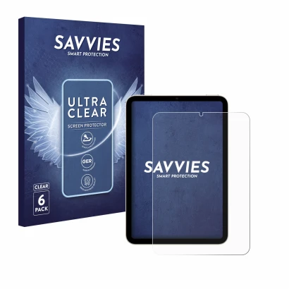 Parte frontal de un envase de producto con el logotipo de la marca Savvies. Al lado se muestra el dispositivo Apple iPad Mini 