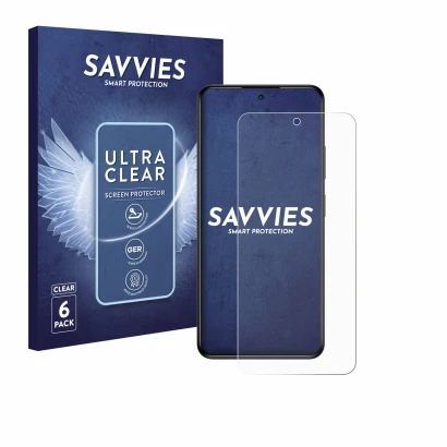 Parte frontal de un envase de producto con el logotipo de la marca Savvies. Al lado se muestra el dispositivo myPhone N23 Plus