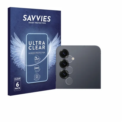 Parte frontal de un envase de producto con el logotipo de la marca Savvies. Al lado se muestra el dispositivo Samsung Galaxy S