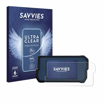 Parte frontal de un envase de producto con el logotipo de la marca Savvies. Al lado se muestra el dispositivo KTM RC125 / RC39