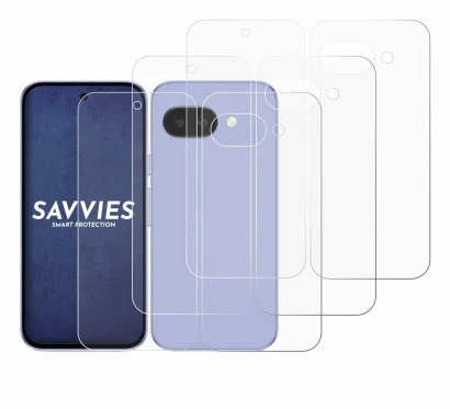 Imagen del dispositivo Google Pixel 9a (Frontal+Trasero) con una amplia variedad de protectores de pantalla.