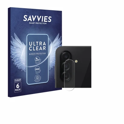 Parte frontal de un envase de producto con el logotipo de la marca Savvies. Al lado se muestra el dispositivo Samsung Galaxy A