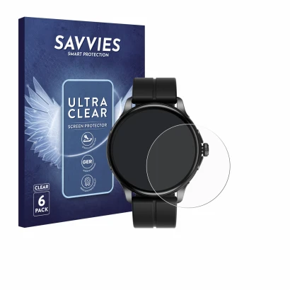 Parte frontal de un envase de producto con el logotipo de la marca Savvies. Al lado se muestra el dispositivo HMD Watch X1 con
