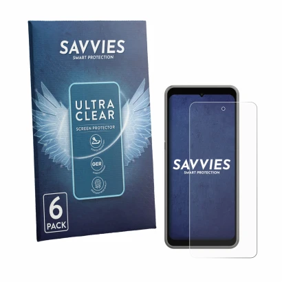 Parte frontal de un envase de producto con el logotipo de la marca Savvies. Al lado se muestra el dispositivo ingenico Axium N