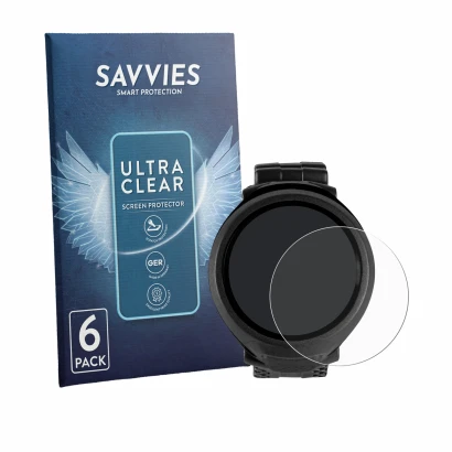 Parte frontal de un envase de producto con el logotipo de la marca Savvies. Al lado se muestra el dispositivo Mares Puck Lite 