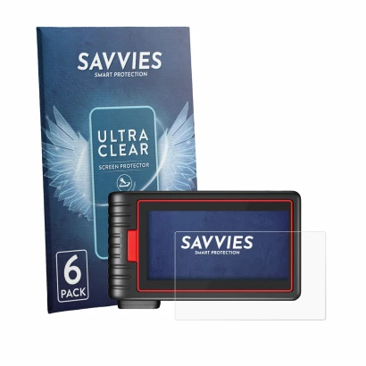 Parte frontal de un envase de producto con el logotipo de la marca Savvies. Al lado se muestra el dispositivo KINGBOLEN S6 con