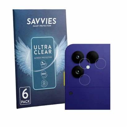 Parte frontal de un envase de producto con el logotipo de la marca Savvies. Al lado se muestra el dispositivo Fairphone 6 Plus