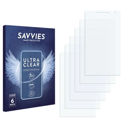 Parte frontal de un envase de producto con el logotipo de la marca Savvies. Al lado está el protector de pantalla correspondie