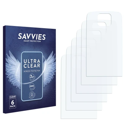 Parte frontal de un envase de producto con el logotipo de la marca Savvies. Al lado está el protector de pantalla correspondie