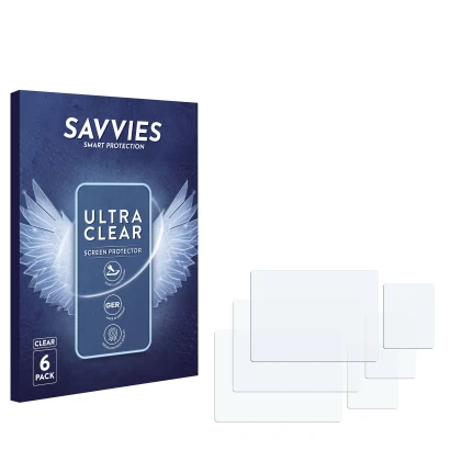 Parte frontal de un envase de producto con el logotipo de la marca Savvies. Al lado está el protector de pantalla correspondie
