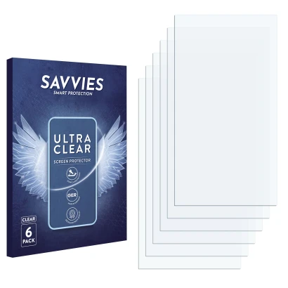 Parte frontal de un envase de producto con el logotipo de la marca Savvies. Al lado está el protector de pantalla correspondie