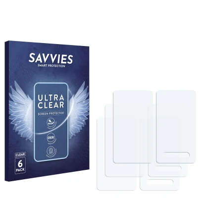 Parte frontal de un envase de producto con el logotipo de la marca Savvies. Al lado está el protector de pantalla correspondie