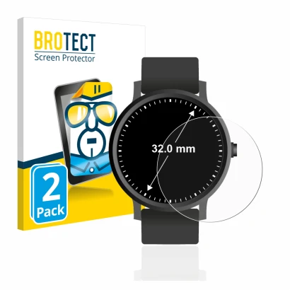 Parte frontal de un envase de producto con el logotipo de la marca BROTECT. Al lado se muestra el dispositivo Relojes (Circula