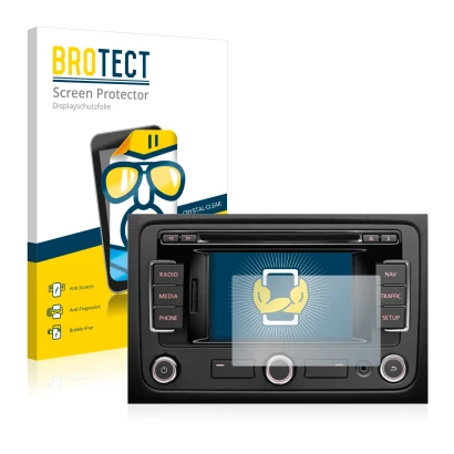 Parte frontal de un envase de producto con el logotipo de la marca BROTECT. Al lado se muestra el dispositivo Volkswagen Passa