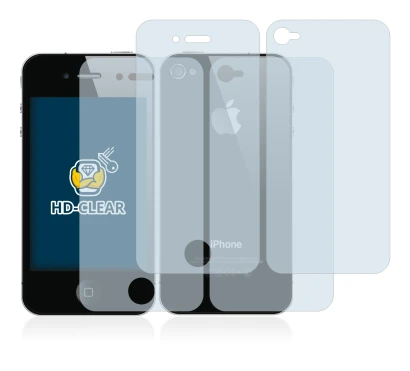 Imagen del dispositivo Apple iPhone 4S (Frontal+Trasero) con una amplia variedad de protectores de pantalla.