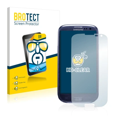 Parte frontal de un envase de producto con el logotipo de la marca BROTECT. Al lado se muestra el dispositivo Samsung Galaxy S