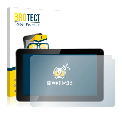 Parte frontal de un envase de producto con el logotipo de la marca BROTECT. Al lado se muestra el dispositivo Kliver Klipad 9"