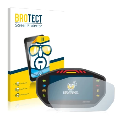 Parte frontal de un envase de producto con el logotipo de la marca BROTECT. Al lado se muestra el dispositivo Ducati Monster 1