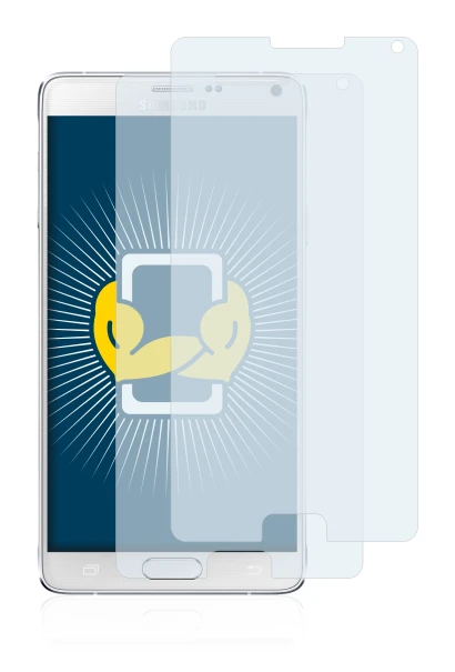 Imagen del dispositivo Samsung Galaxy Note 4 con una amplia variedad de protectores de pantalla.