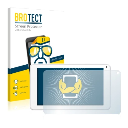 Parte frontal de un envase de producto con el logotipo de la marca BROTECT. Al lado se muestra el dispositivo BigBen Unity Tab