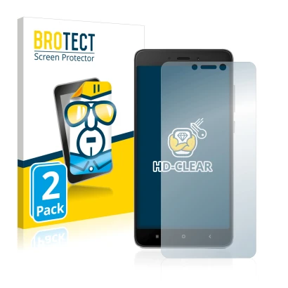 Parte frontal de un envase de producto con el logotipo de la marca BROTECT. Al lado se muestra el dispositivo Xiaomi Redmi Not