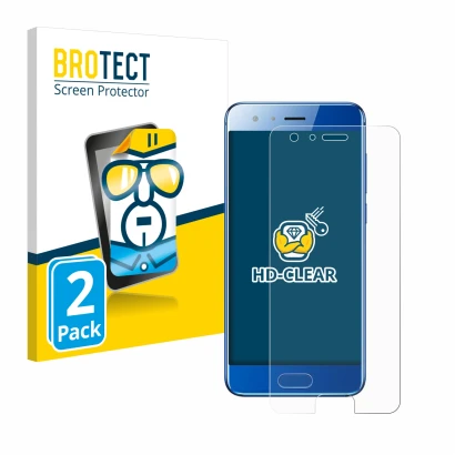 Parte frontal de un envase de producto con el logotipo de la marca BROTECT. Al lado se muestra el dispositivo Honor 9 con su p