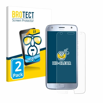 Parte frontal de un envase de producto con el logotipo de la marca BROTECT. Al lado se muestra el dispositivo Motorola Moto X4