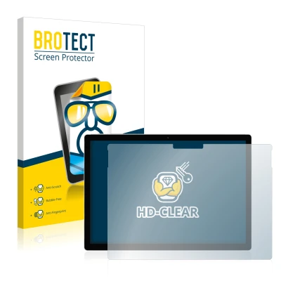 Parte frontal de un envase de producto con el logotipo de la marca BROTECT. Al lado se muestra el dispositivo Microsoft Surfac