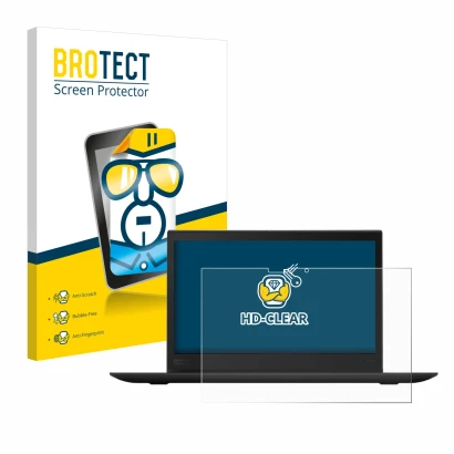 Parte frontal de un envase de producto con el logotipo de la marca BROTECT. Al lado se muestra el dispositivo Lenovo ThinkPad 