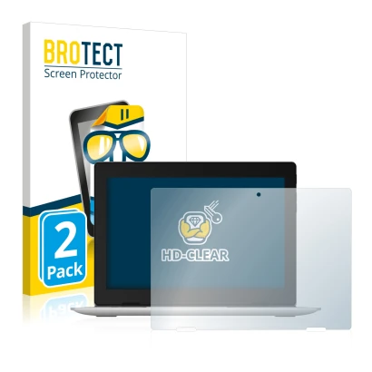 Parte frontal de un envase de producto con el logotipo de la marca BROTECT. Al lado se muestra el dispositivo Lenovo IdeaPad D