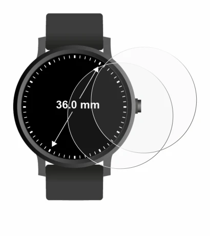 Imagen del dispositivo Circular Displays (ø: 36 mm) con una amplia variedad de protectores de pantalla.